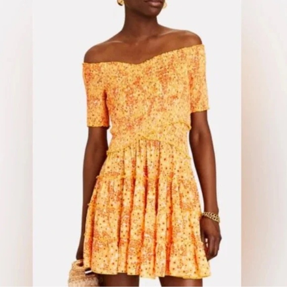 Poupette St. Barth Soledad Off The Shoulder Mini Dress Size S Orange Yellow